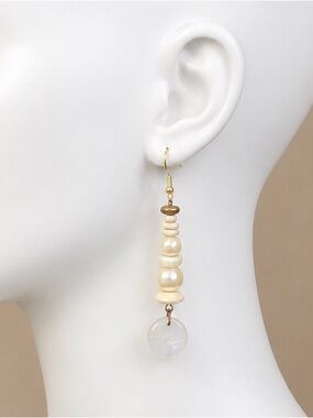 NWT - Handmade - Elegant Cream Beaded Earrings - 925 gold plated
